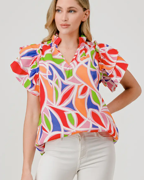 Harlow Poplin Ruffle Sleeve Top