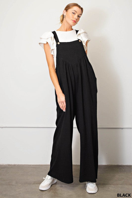 Black Linen Overalls