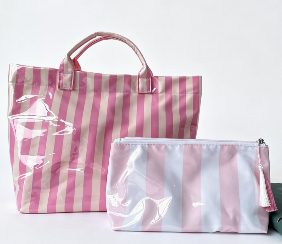 Striped Tote Bag Waterproof Beach Bag Set