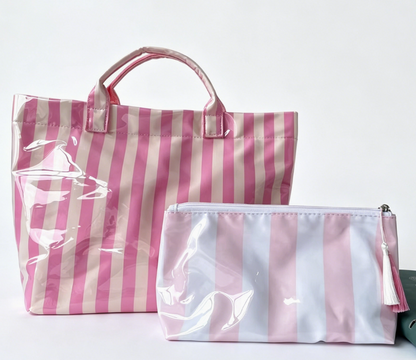 Striped Tote Bag Waterproof Beach Bag Set