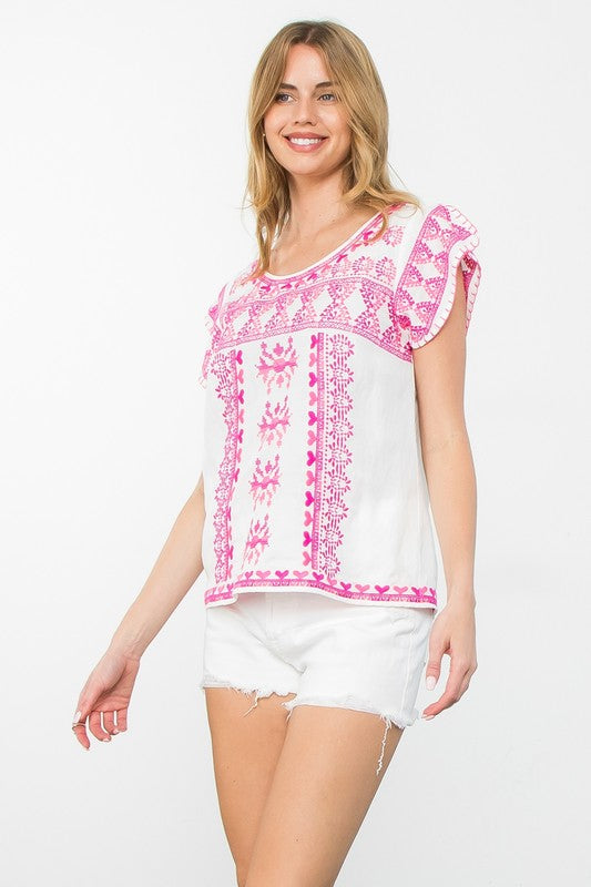 Embroidered Pink Woven Top