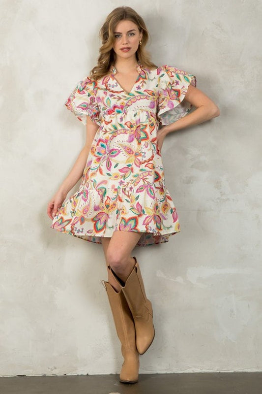 THML Flutter Sleeve Floral Midi Dress