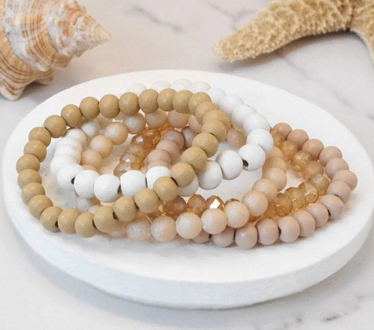 Wood Glass Basic Bracelets Stack Set